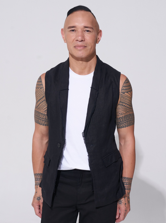 The Samuel - our relaxed linen sleeveless jacket