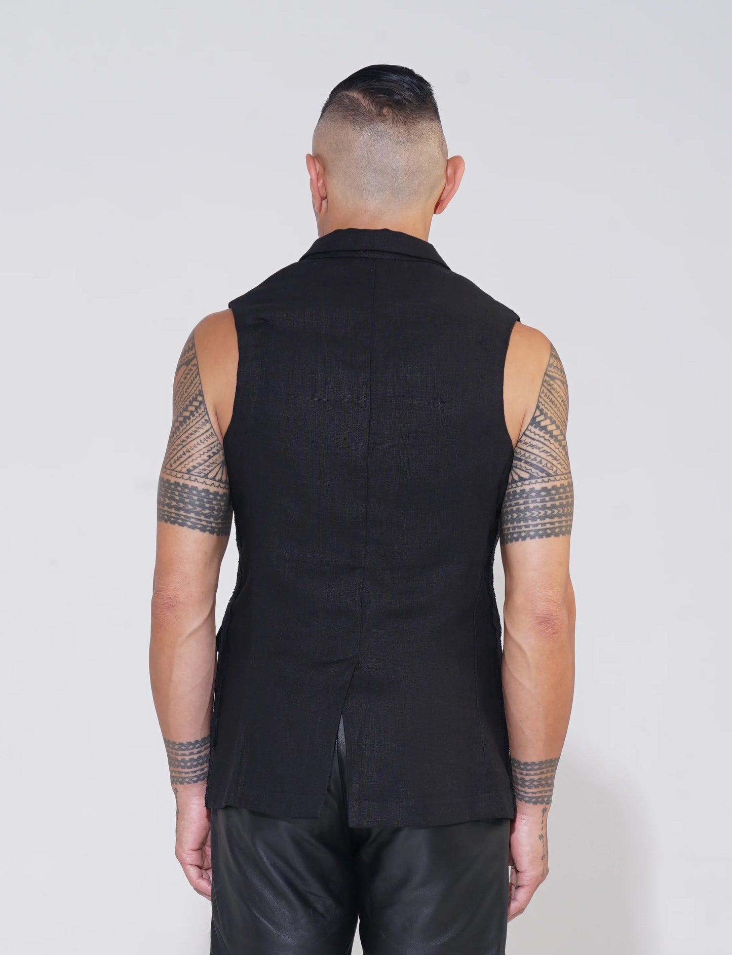 Linen Sleeveless Blazer with Raw Edge - ENDEMANN