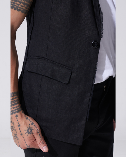 Relaxed Linen Sleeveless Jacket with Raw Edge seams 