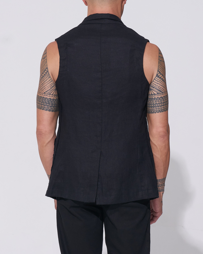 Relaxed Linen Sleeveless Jacket with Raw Edge seams 