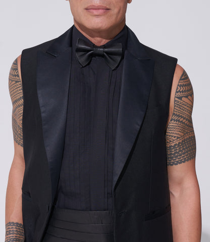 Endemann leather bow tie leather cummerbund, sleeveless jacket and sleeveless shirt