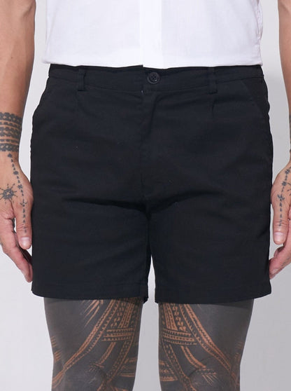 Endemann Cotton shorts with  Elasticated Waist, zip fly with front button fastening Two front side pockets with two back patch pockets Belt Loops & Straight Hem Slim fit shorts