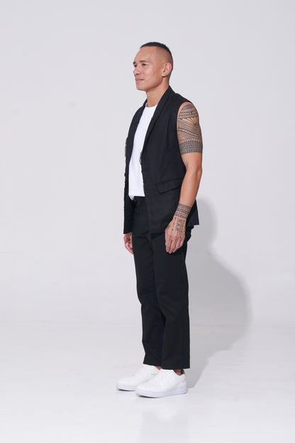 The Samuel - our relaxed linen sleeveless jacket
