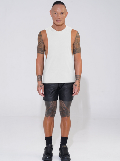 white cotton round neck tank  with lowered armhole