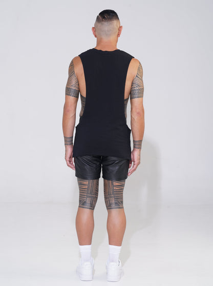 Black Cotton V-Neck Tank with Lowered Armhole - ENDEMANN