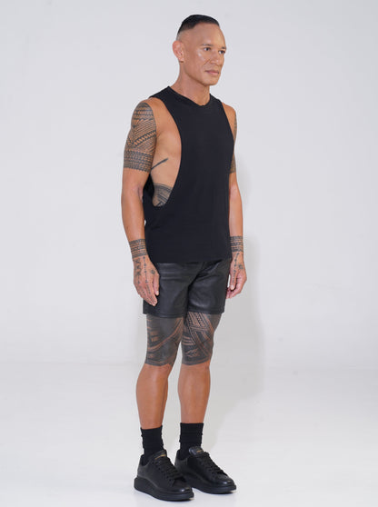 Black Cotton Round Neck Tank with Lowered Armhole - ENDEMANN