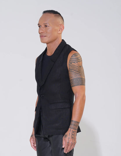 Linen Sleeveless Blazer with Raw Edge - ENDEMANN