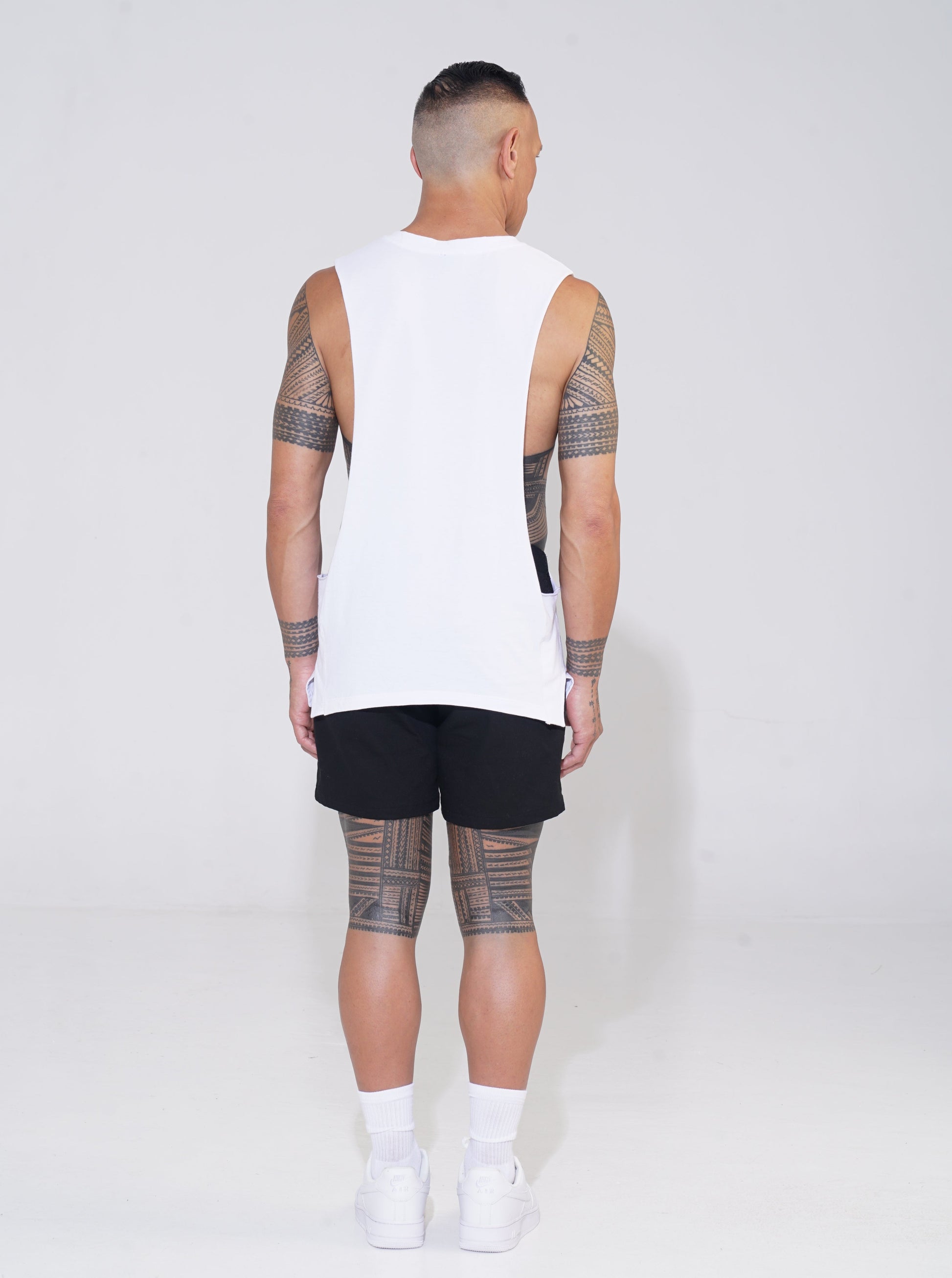White Cotton V-Neck Tank with Lowered Armhole - ENDEMANN