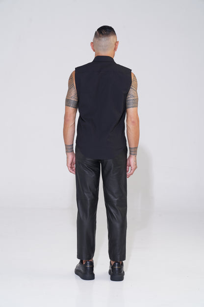 Black Pleat Front Sleeveless Shirt - ENDEMANN