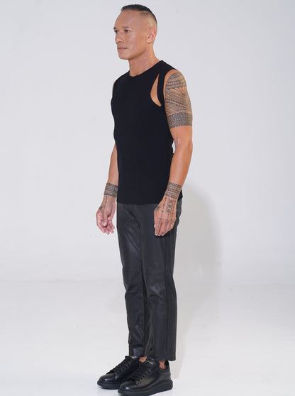 bamboo cotton cut out tank top from endemann menswear  leather pants 
