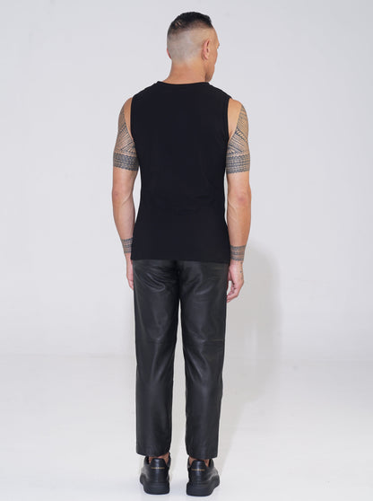 bamboo cotton cut out tank top from endemann menswear  leather pants 