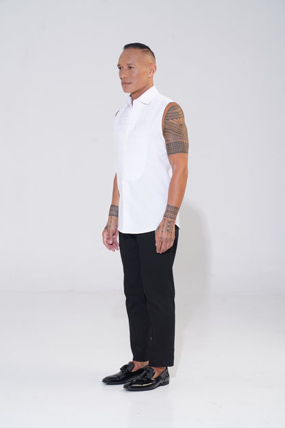 White Tailored Pintuck Tuxedo Shirt - ENDEMANN