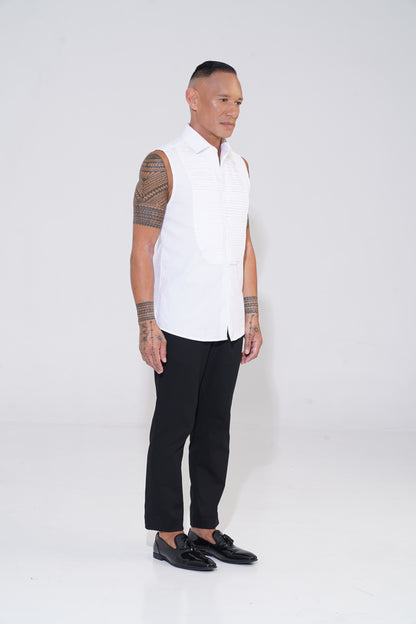 White Tailored Pintuck Tuxedo Shirt - ENDEMANN