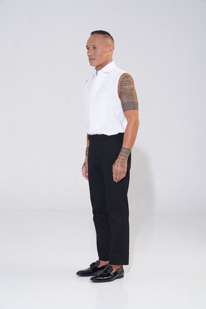 White Tailored Pintuck Tuxedo Shirt - ENDEMANN