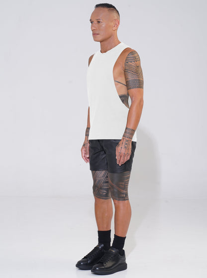 White Cotton Round Neck Tank with Lowered Armhole - ENDEMANN